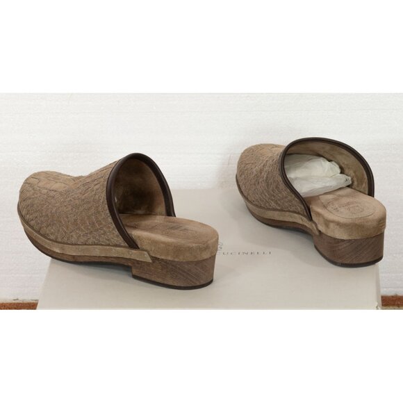 $1490 BRUNELLO CUCINELLI BEIGE SUEDE CLOGS/MULE WITH SEQUIN EMBELLISHMENT 37.5 - Picture 3 of 7